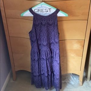 Purple halter dress with woven overlay